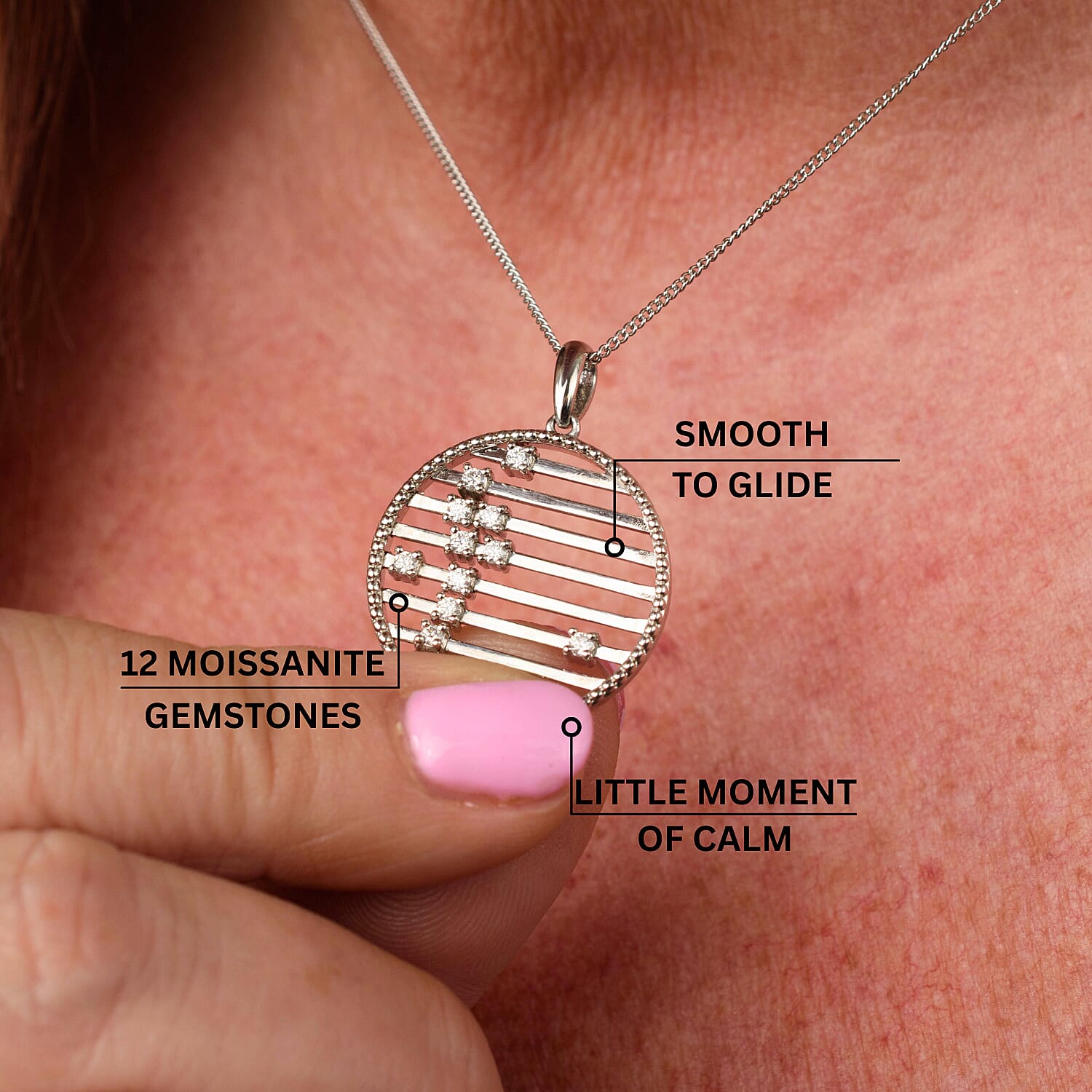 Moissanite Pendant with Chain (Size 18) in Rhodium Overlay Sterling Silver